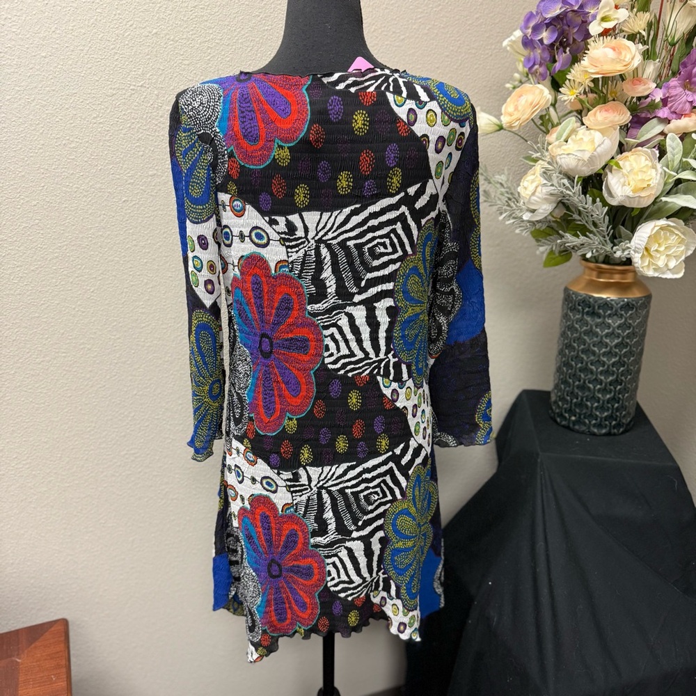 NWT Pleats Collection by Pings Imports Multi-Color Patchwork Tunic Dress Size M - Picture 3 of 6